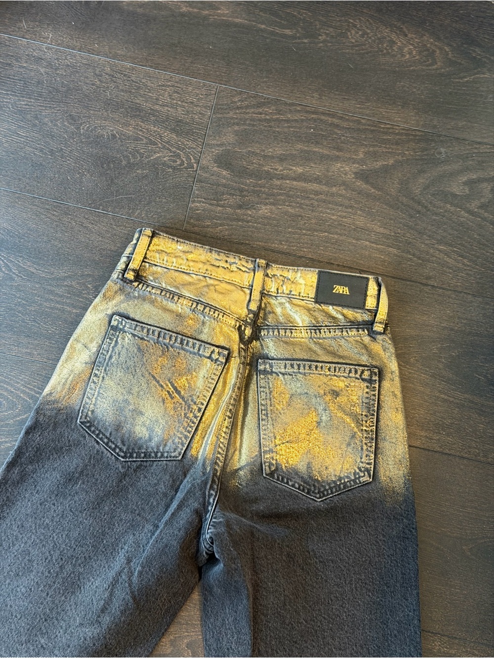 ZARA Black Jeans with Metallic Gold Spray Effect